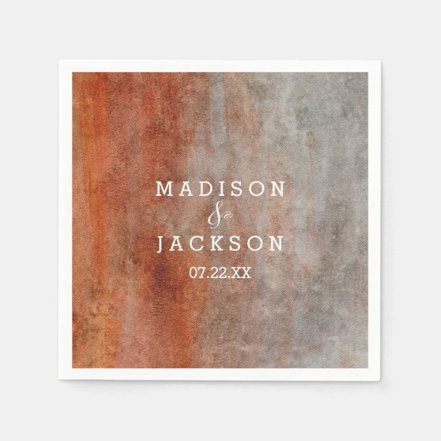 Orange Gray Watercolor Monogram Wedding Serviette (Vorderseite)