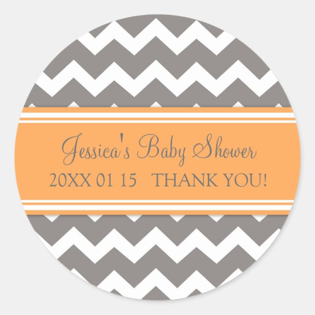 Orange Gray Zickzack Baby Dusche Pflegeaufkleber Runder Aufkleber (Vorderseite)