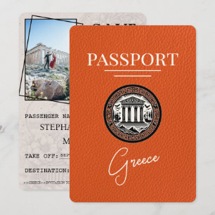 Orange Greece Passport Save the Date Card