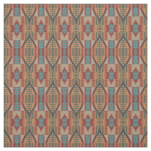 Orange Green Aqua Türkis Red Ethnic Mosaik Stoff