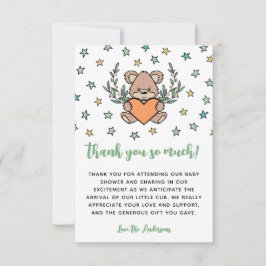 Orange Green Bear Themed Baby Dusche Vielen Dank Dankeskarte