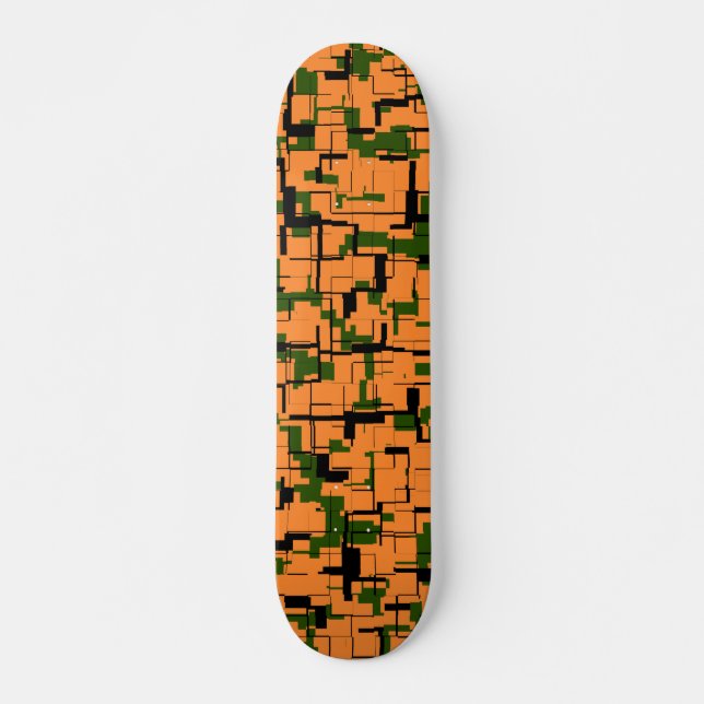 Orange Green Black Digital Camouflage Pattern Skateboard (Vorne)