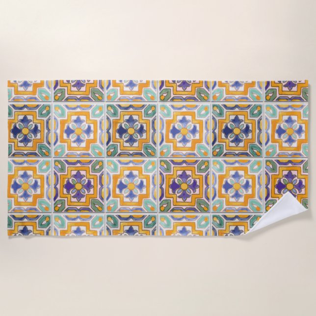 Orange-Green-Blue Fliesenhandtuch Strandtuch (Vorderseite)