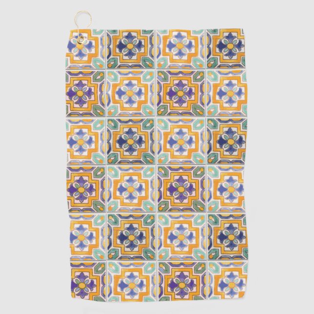 Orange-Green-Blue Tile Golf Handtuch (Vorderseite)