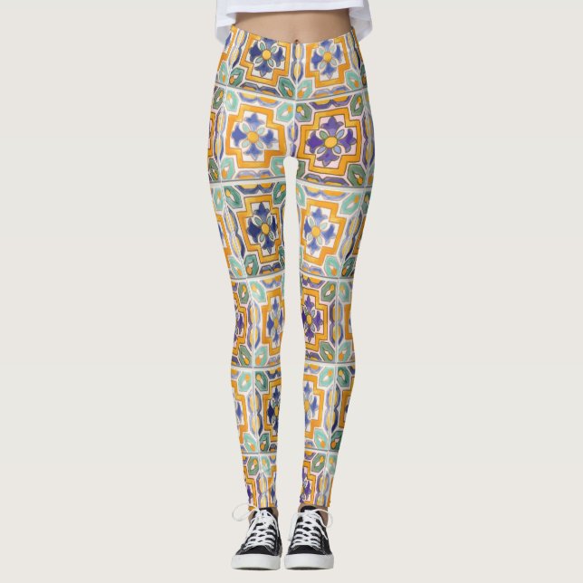 Orange-Green-Blue-Tile-Leggings Leggings (Vorderseite)