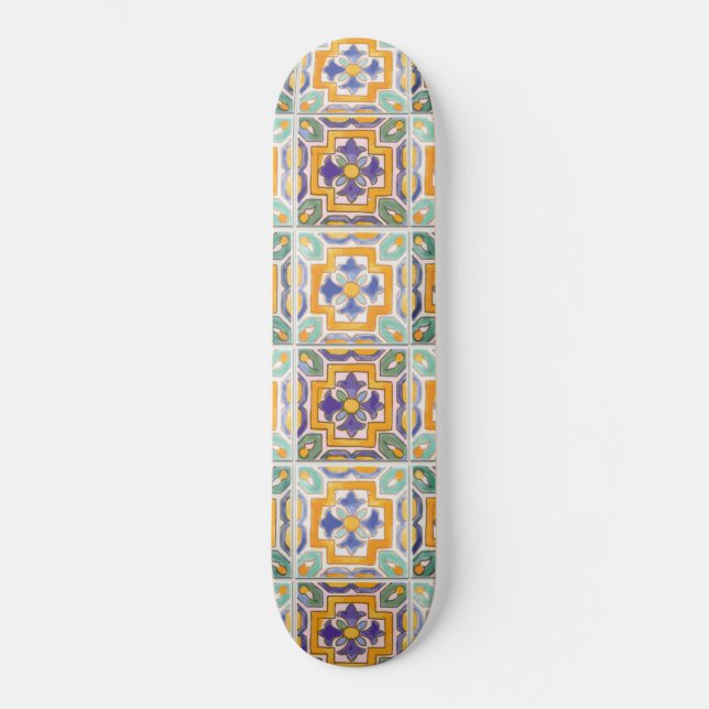 Orange-Green-Blue-Tile-Skateboard Skateboard (Vorderseite)