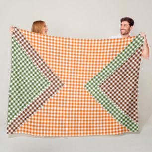 ORANGE GREEN & BROWN KARIERT PATTERN FLEECEDECKE