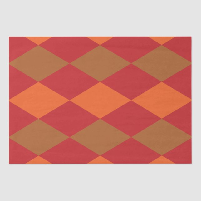 Orange Green Checkered Diamond Muster Seidenpapier (Vorderseite)