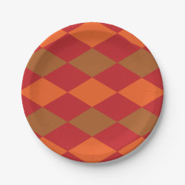 Orange Green Checkered Diamond Pattern Party Pappteller