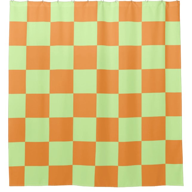 Orange Green Citrus Checkered Gingham Pattern Duschvorhang (Vorderseite)