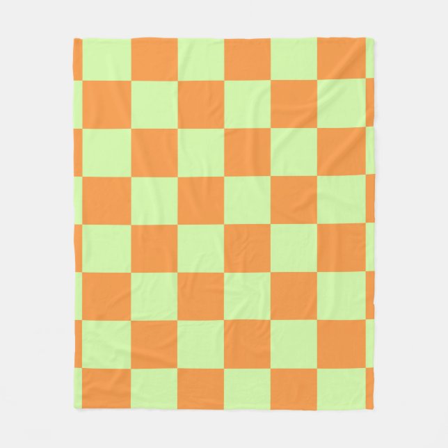 Orange Green Citrus Checkered Gingham Pattern Fleecedecke (Vorderseite)