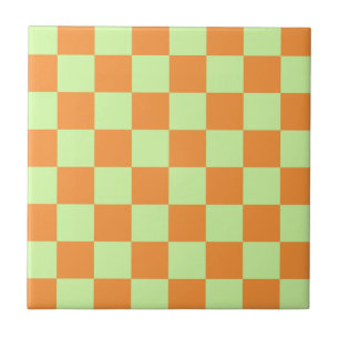 Orange Green Citrus Checkered Gingham Pattern Fliese