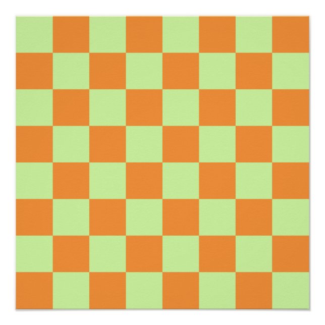 Orange Green Citrus Checkered Gingham Pattern Poster (Vorderseite)
