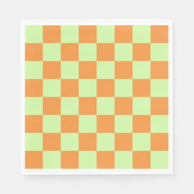 Orange Green Citrus Checkered Gingham Pattern Serviette (Vorderseite)