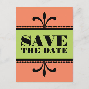 Orange/Green Extravagant Art Deco Save the Date Po Ankündigungspostkarte