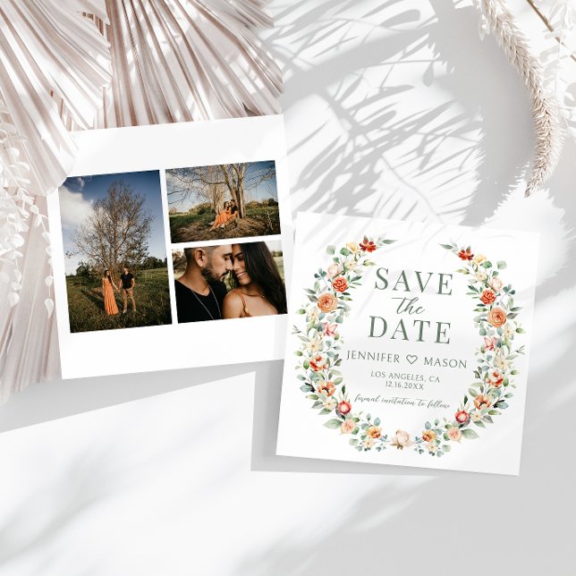 Orange Green Floral Save the Date Foto Einladung (Von Creator hochgeladen)
