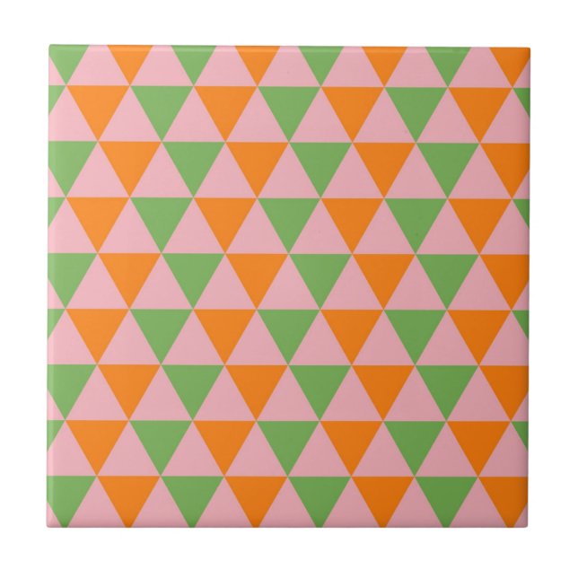 Orange Green Geometric Triangle Pattern Fliese (Vorderseite)