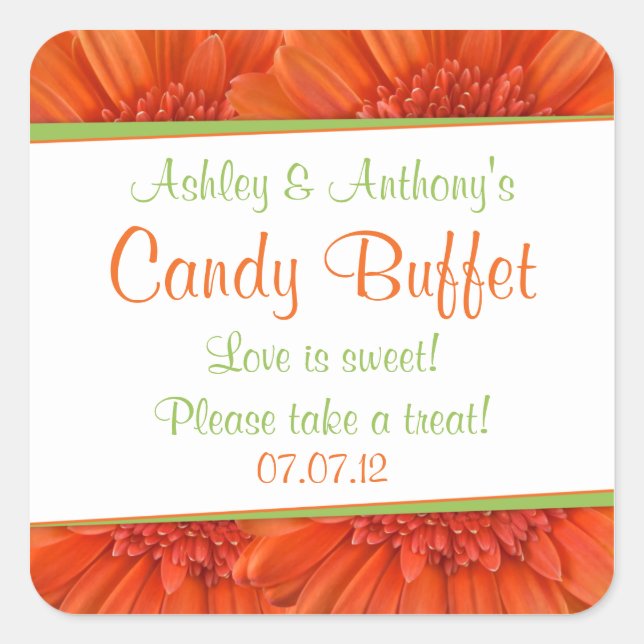 Orange Green Gerbera Daisy Candy Buffet Aufkleber (Vorderseite)