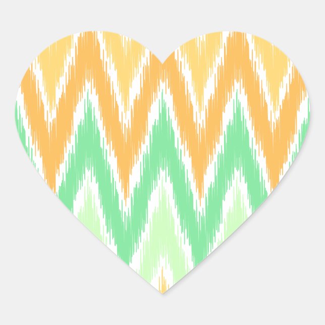 Orange Green Ikat Zickzack Zig Zag Streifen Muster Herz-Aufkleber (Vorderseite)