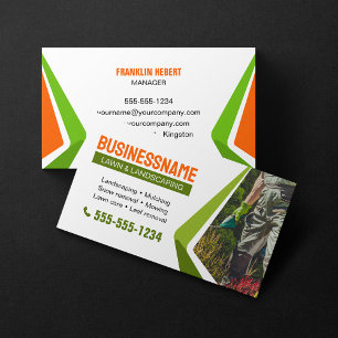Orange & Green Landscaping Rasenmähen Rasenpflege Visitenkarte