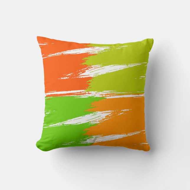 Orange Green Limon White Brush Stroke Paint Kissen (Vorderseite)