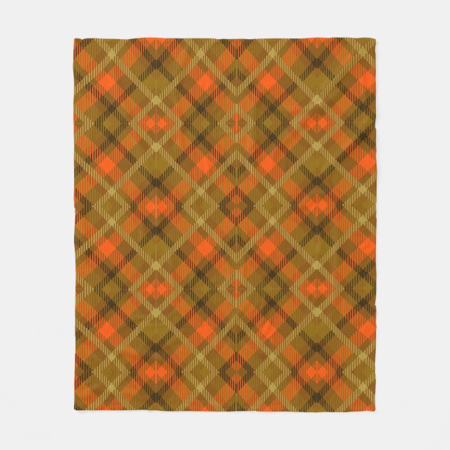 Orange Green Modern Tartan Kariertes Muster Karo Fleecedecke (Vorderseite)