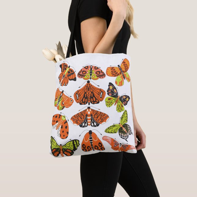 Orange Green Moth und Butterfly Tasche (Von Nahem)