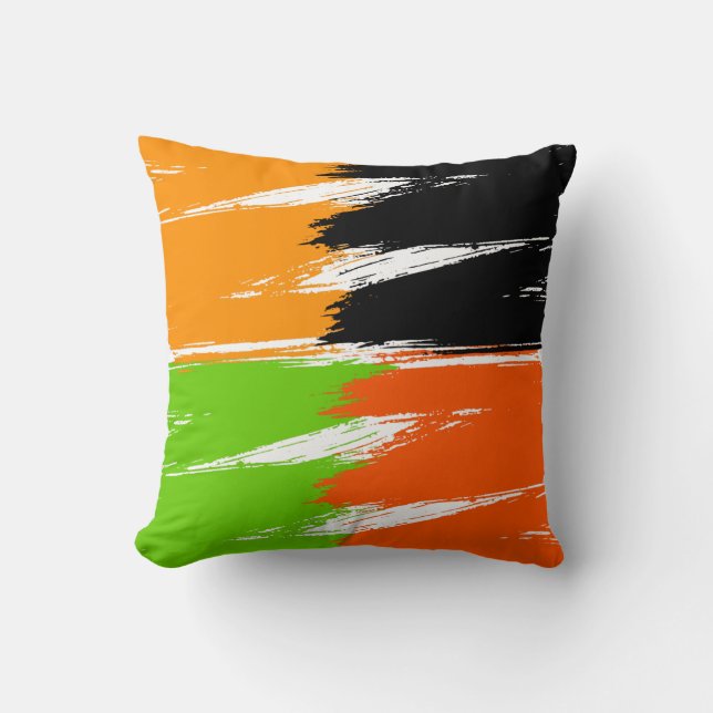 Orange Green Schwarz-weiß Brush Stroke Paint Kissen (Vorderseite)