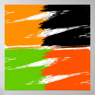 Orange Green Schwarz-weiß Brush Stroke Paint Poster