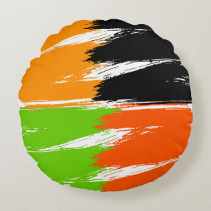 Orange Green Schwarz-weiß Brush Stroke Paint Rundes Kissen