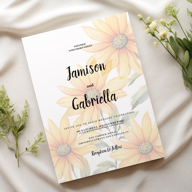 Orange green sunflower summer floral Wedding  Einladung (Orange green sunflower summer floral Wedding )