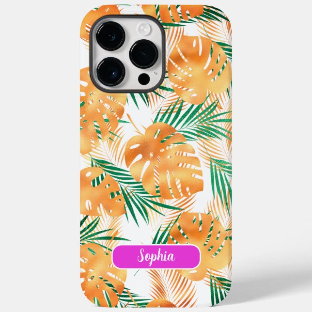 Orange & Green Tropical Blätter, Skriptname Case-Mate iPhone 14 Pro Max Hülle (Rückseite)