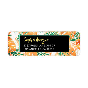 Orange & Green Tropical Leaves, Name & Address