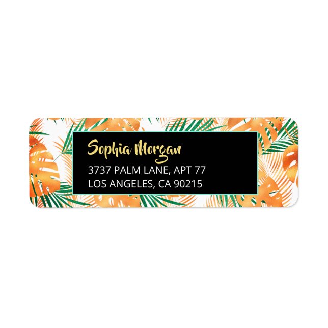 Orange & Green Tropical Leaves, Name & Address (Vorne)