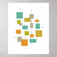 Orange Green Turquoise Squares Lines Mitte Jahrhun