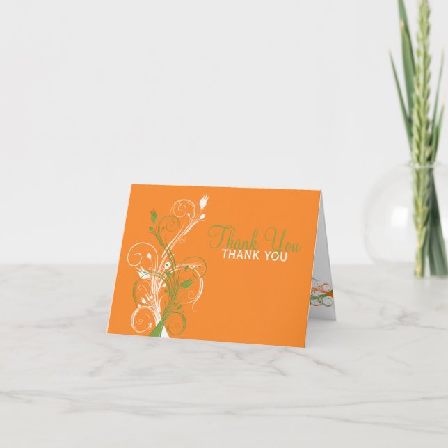 Orange Green White Floral Dankeschön Karte (Vorderseite)