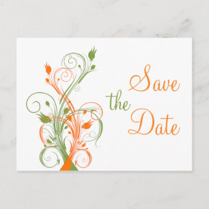 Orange Green White Floral Save the Date Post Card Ankündigungspostkarte