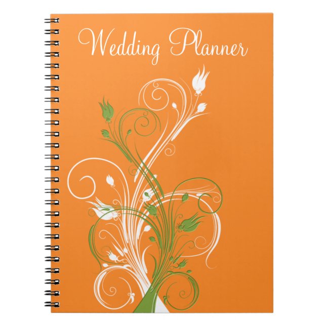Orange Green White Floral Wedding Planner Notebook Notizblock (Vorderseite)