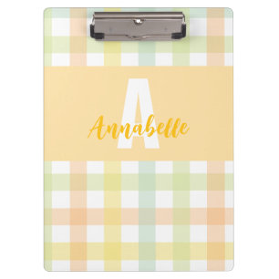 Orange Green Yellow Blue Pastell Monogram Gingham Klemmbrett