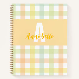 Orange Green Yellow Blue Pastell Monogram Gingham Notizbuch