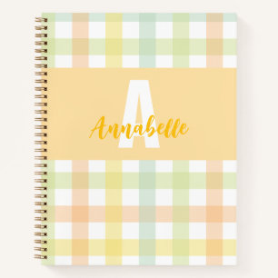 Orange Green Yellow Blue Pastell Monogram Gingham Notizbuch