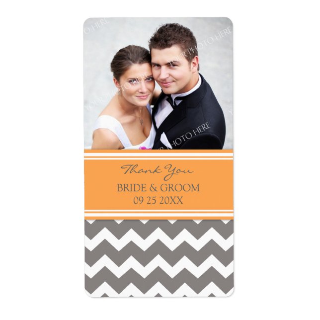 Orange Grey Chevron Étiquettes de mariage photo (Devant)