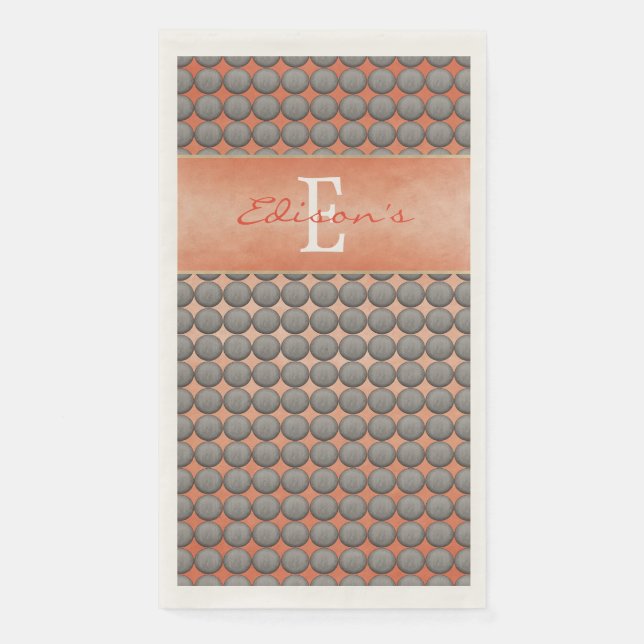 Orange & Grey Polka Dot Pattern Monogramm Serviette (Vorderseite)