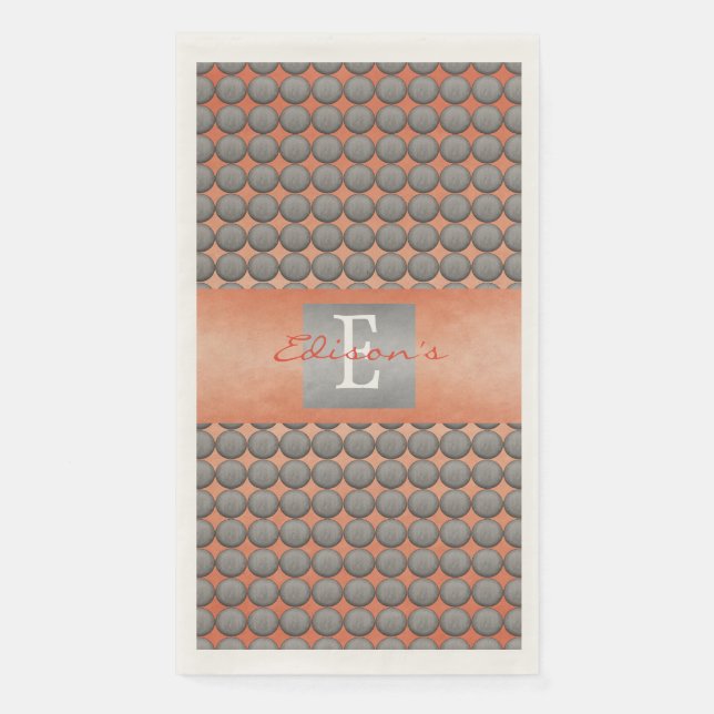Orange & Grey Polka Dot Pattern Monogramm Serviette (Vorderseite)