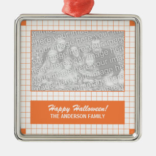 Orange Grid Foto Ornament Aus Metall