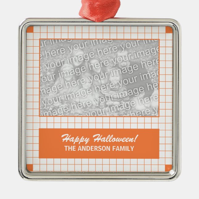 Orange Grid Foto Ornament Aus Metall (Vorne)