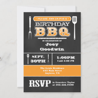 Orange GRILLEN Birthday Chalkboard Einladung