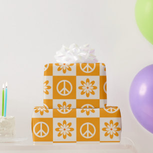 Orange Groovy Blume und Friedenszeichen Geschenkpapier