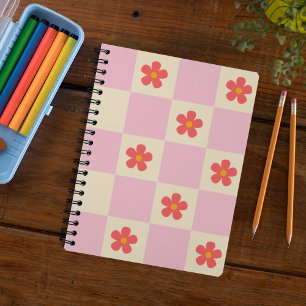 Orange Groovy Daisy Blume & Pink Checkered Notizbuch