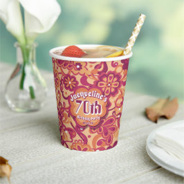 Orange Groovy Psychedelic 60er 70er Floral Birthda Pappbecher